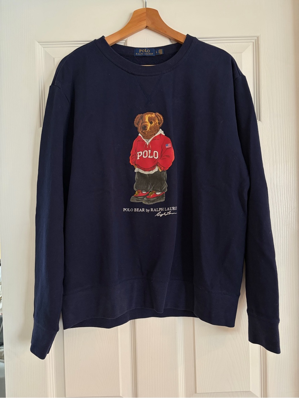 RALPH LAUREN POLO Navy Crewneck Sweater with Polo Bear Graphic L